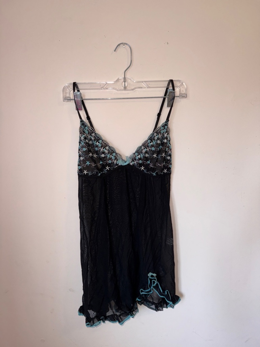 Black Chemise with Teal Embroidered Cups
